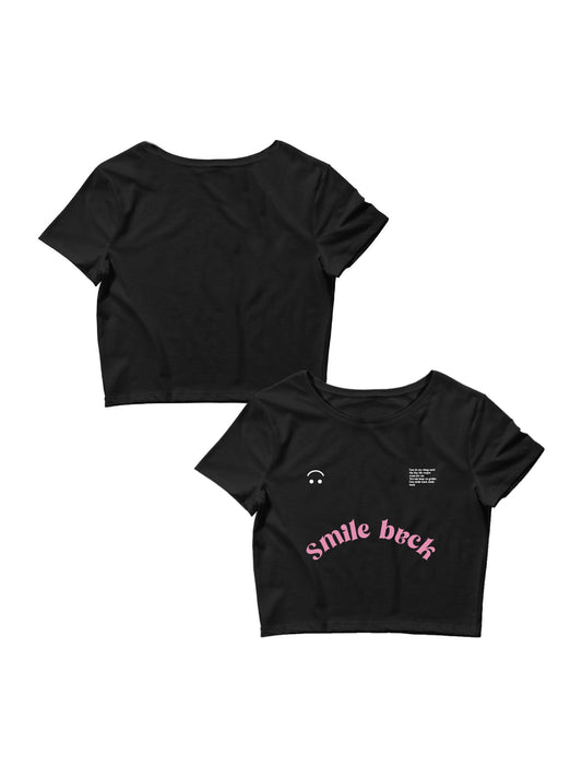 crop top noir logo smile back rose