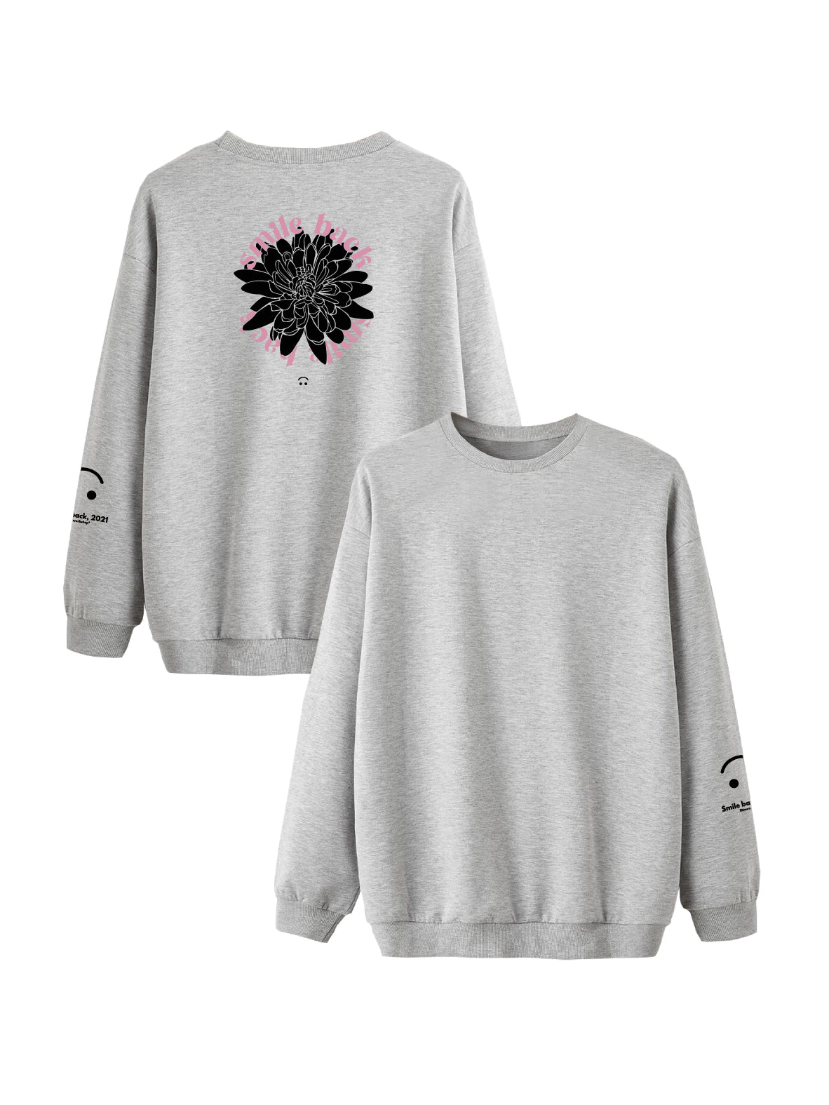 Sweat Smile back fleurs gris