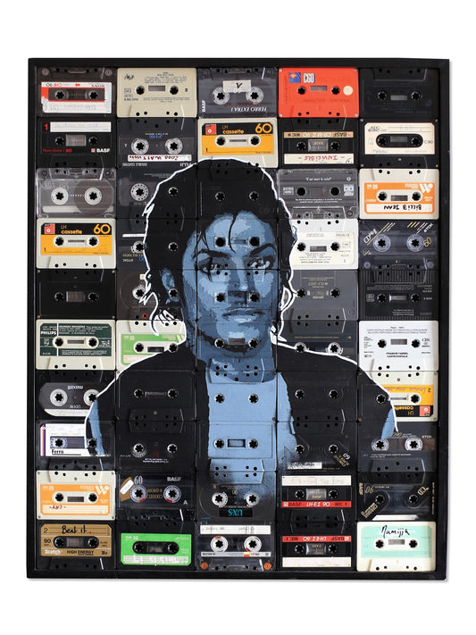 « Michael Jackson », peinture acrylique sur cassettes / Ramijja / 53,5 cm x 67 cm