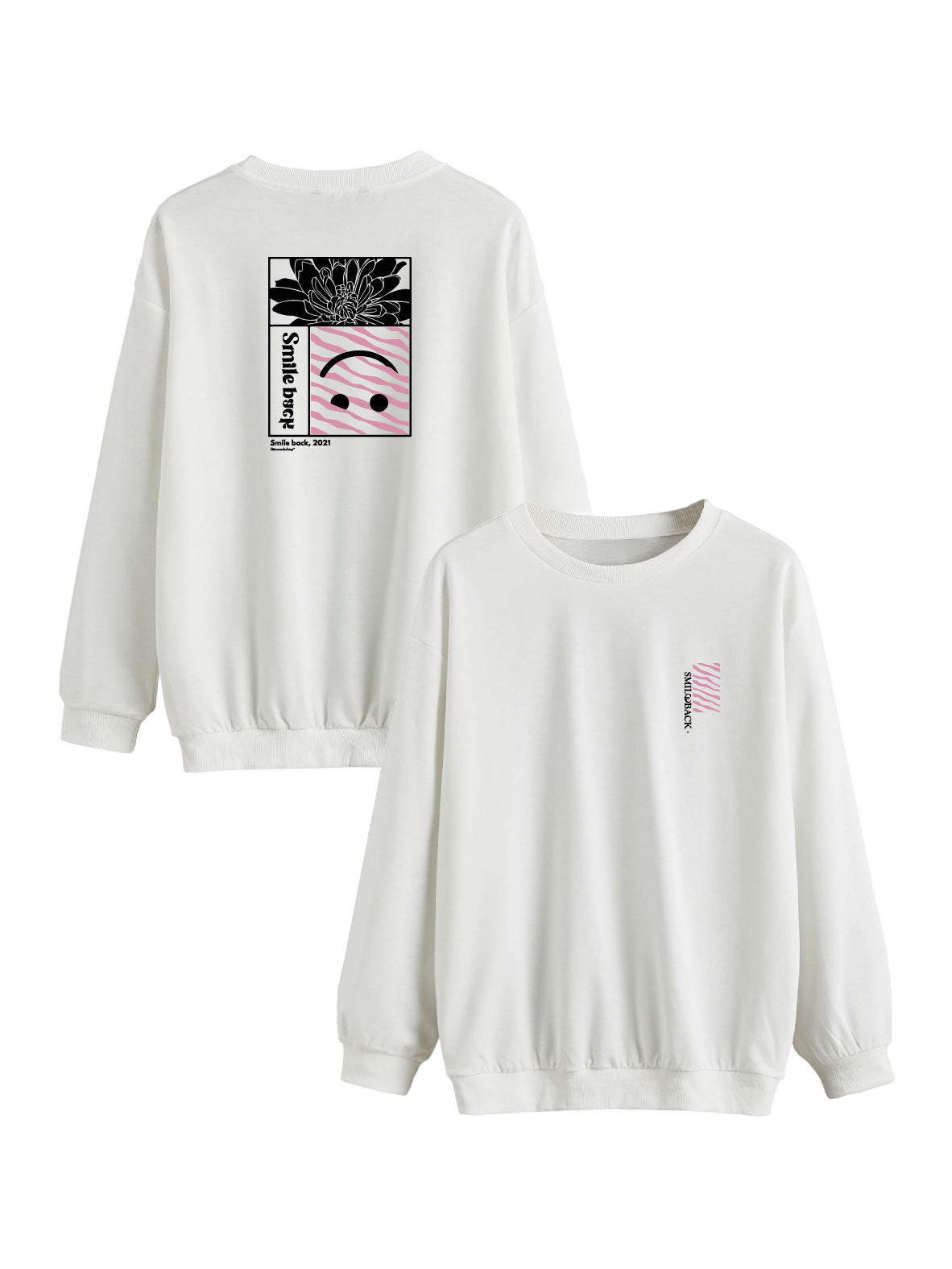 Sweat Smile back rectangle rose et blanc