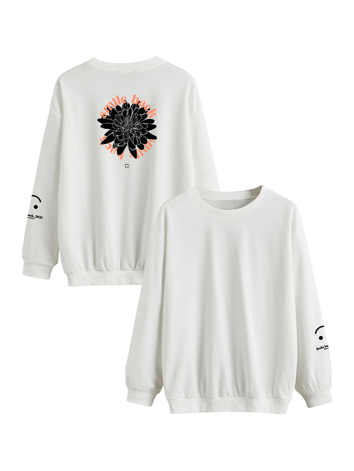 Sweat Smile back fleur corail et blanc