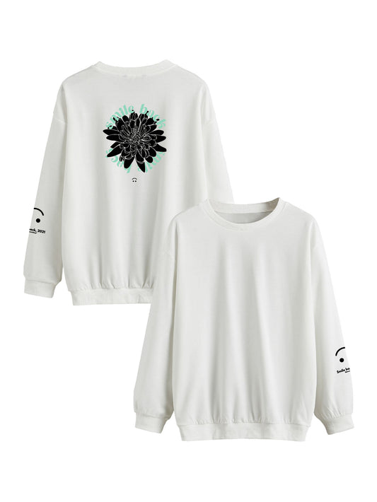  Sweat Smile back fleurs turquoise et blanc