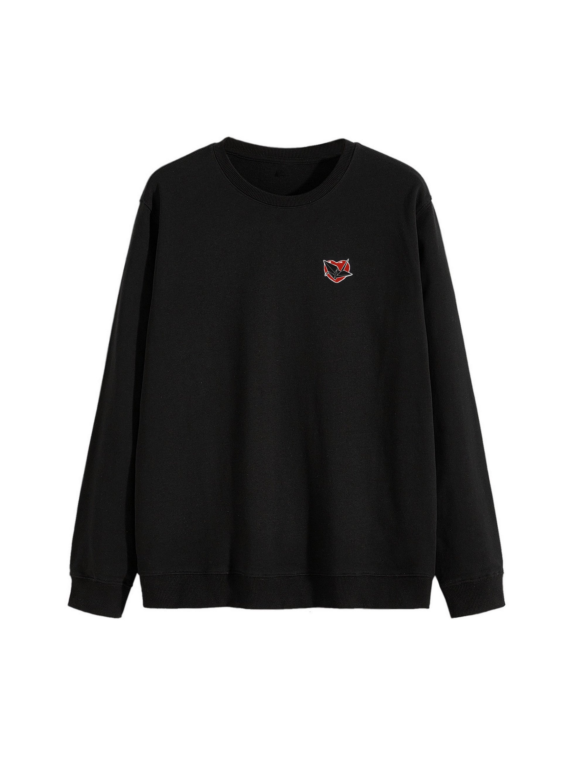 Sweat noir ave clogo origami et cœur rouge