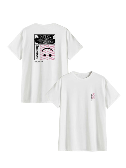 Tee shirt smile back rectangle rose pastel et blanc