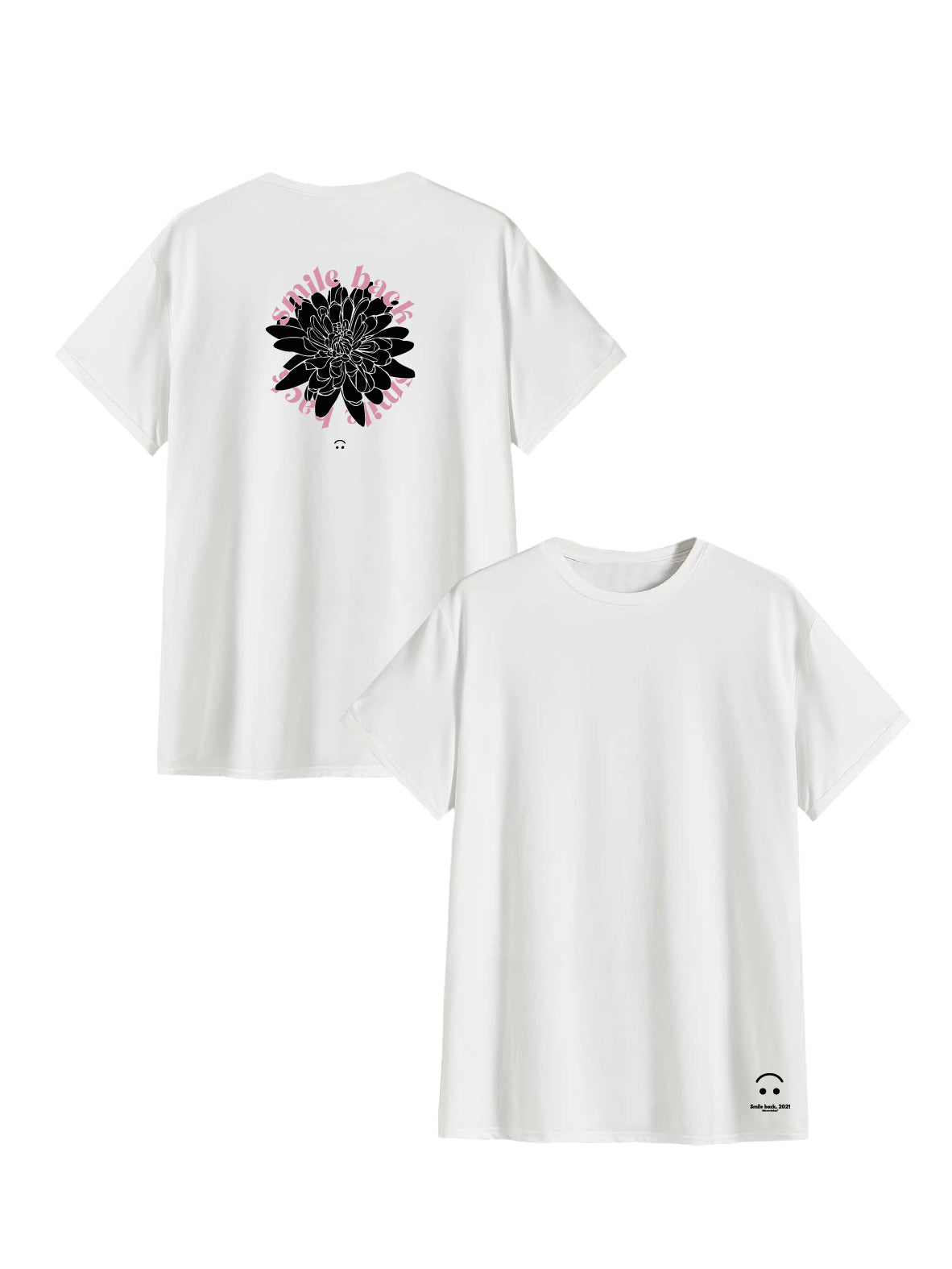 Tee shirt smile back fleurs rose pastel et blanc