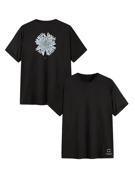 Tee shirt smile back fleurs noir