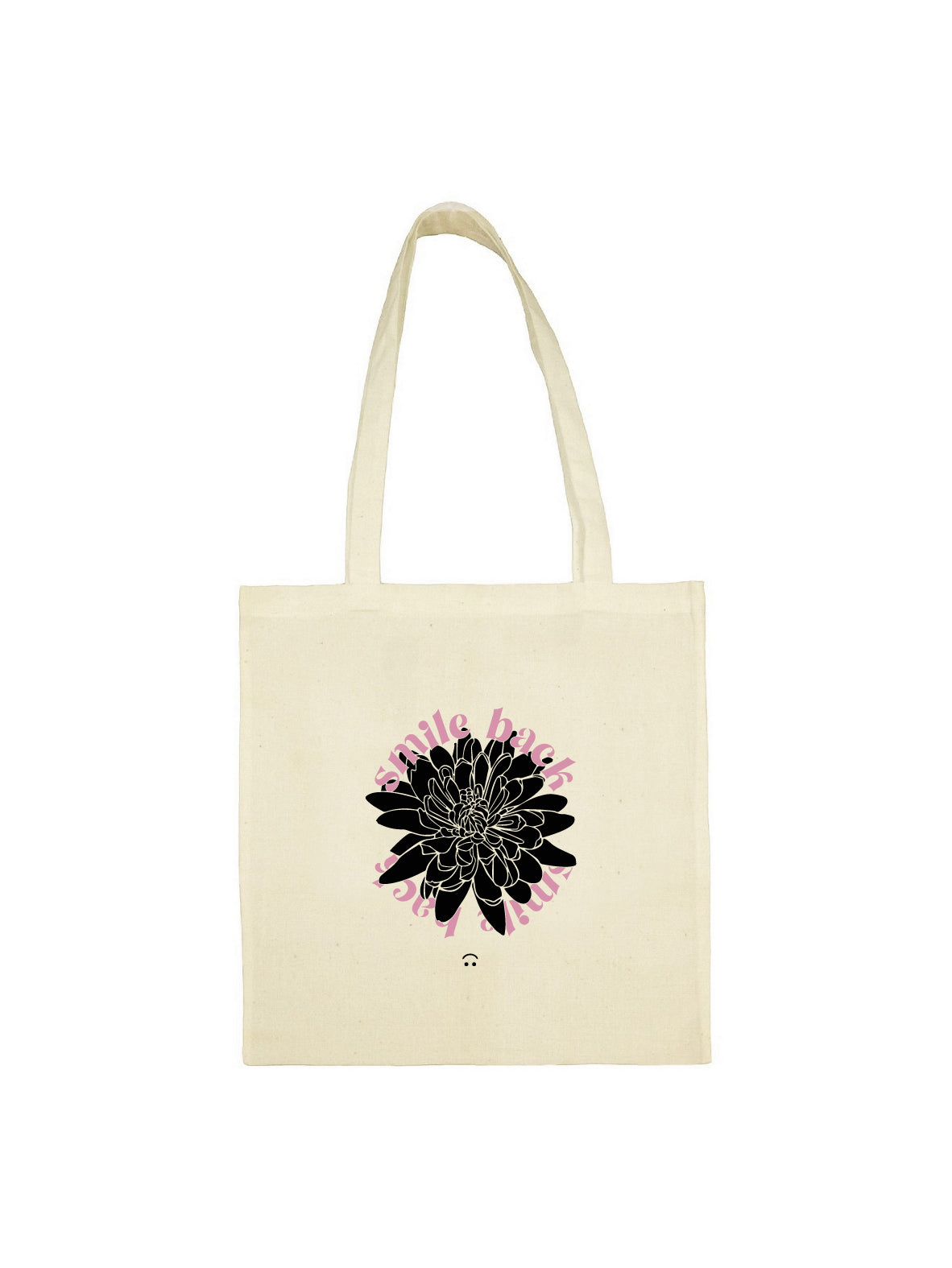 Tote bag Fleurs smile back rose et beige en coton naturel