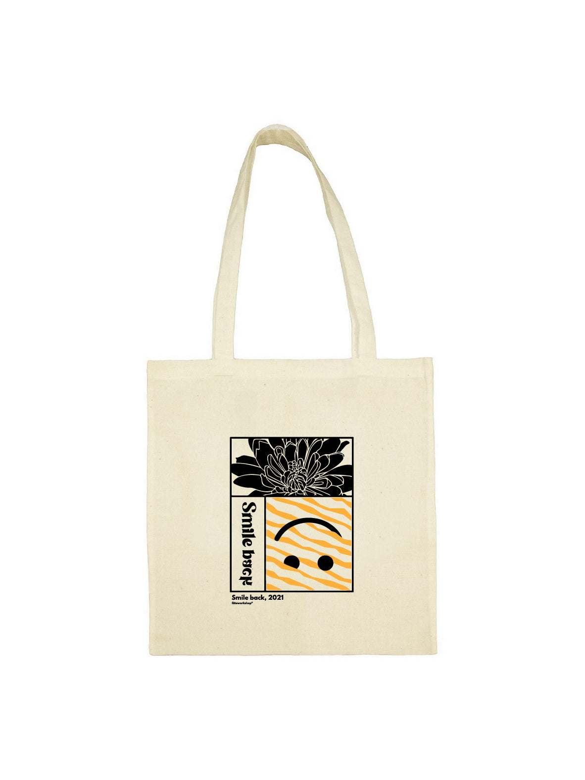 Tote bag Smile back jaune soleil et beige en coton naturel